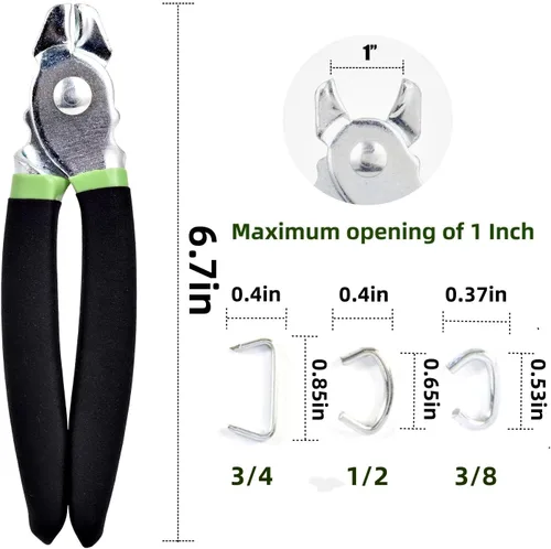 Miniatura 4 de Kit de Alicates para Anillas de Cerdo con 270 Piezas de Anillas de Cerdo de Acero Galvanizado de 3/4", 1/2", 3/8", Kit de Alicates Rectos