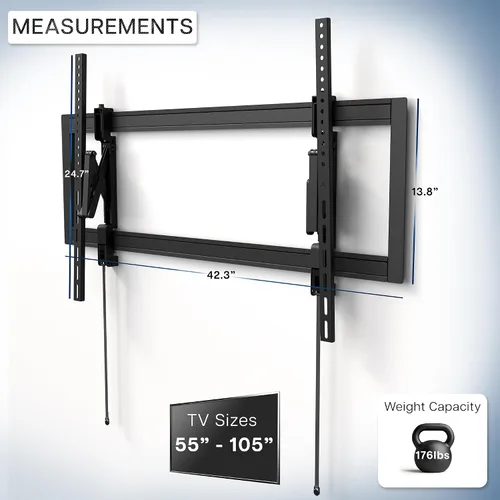 Miniatura 3 de VIVO Soporte de pared para TV ultra resistente para pantallas de 43 a 90 pulgadas, montaje fijo grande, se adapta a VESA de hasta 31.496 x 15.748