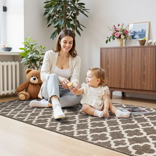 Miniatura 5 de U'Artlines Alfombra Pasillo para Pasillo 2×6 pies Antideslizante Alfombra de Piso de Cocina Corredores Patrón Geométrico Marrón Lavable a Máquina