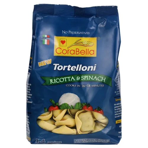 Miniatura 7 de Corabella Pasta Tortellini de queso puro fresco de ricotta y espinacas con huevos, gouda, queso mozzarella, aceite de girasol, suero en polvo, pasta