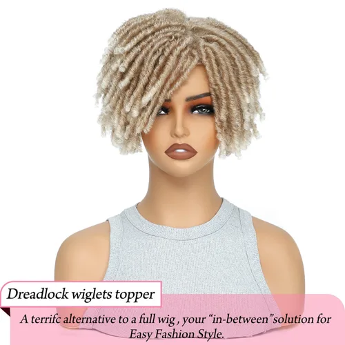Miniatura 3 de Ms Taj Peluca de pelo corto con rastas de 7 pulgadas para mujer, cabello sintético rubio, pelucas rubias, extensiones de pelo corto para mujeres