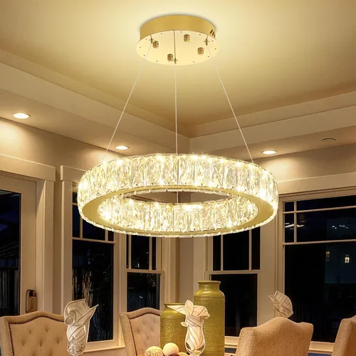 Miniatura 13 de Araña de Cristal LED Moderna Regulable de 8" Anillo Dorado Luminarias Colgantes para Isla de Cocina Comedor Sala de Estar