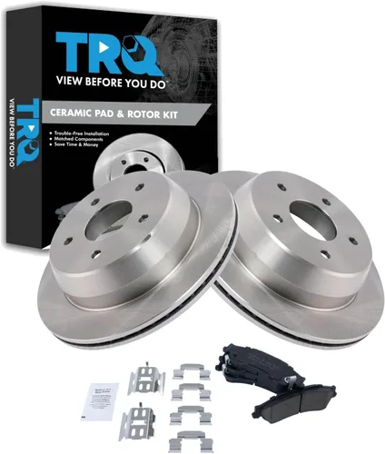 Miniatura 117 de TRQ Kit de rotor de freno trasero y pastillas de cerámica Posi premium compatible con camioneta Chevy GMC