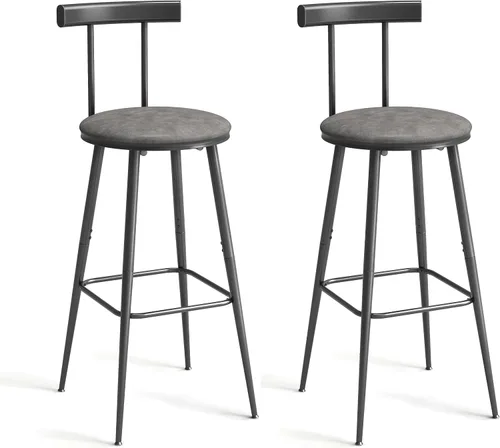Miniatura 8 de Taburetes de bar, juego de 2 taburetes de cocina altos, sillas de bar con respaldo y reposapiés, taburetes industriales con asiento suave de PU