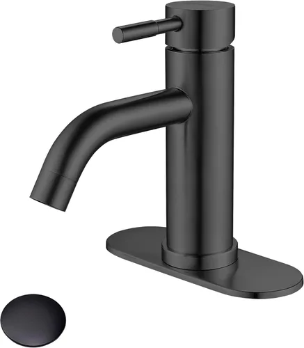 Grifo de Lavabo de Baño de Un Solo Orificio Negro Mate, Grifo de Baño Moderno de Una Sola Manija Comercial de Acero Inoxidable para Lavabo con