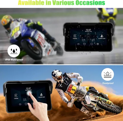 Miniatura 3 de CAMECHO Pantalla extraíble para motocicleta CarPlay y Android Auto, inalámbrico Apple Car Play portátil estéreo para moto y motocicleta, pantalla