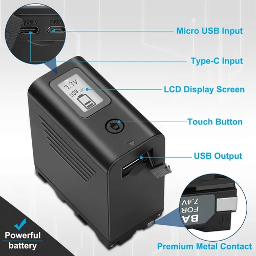 Miniatura 3 de KUNLUN Paquete de 2 baterías NP-F970 de 8800 mAh compatibles con batería Sony NP-F970 NP-F975 NP-F980 NP-F960 NP-F770 NP-F750 NP-F550 y videocámaras