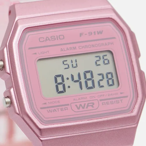Miniatura 3 de Casio F-91WS-4EF Unisex Transparente Silicona Rosa Reloj