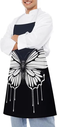 Miniatura 4 de MUSM A Black And White Butterfly Apron，Classic Vintage Funny with Pockets Aprons,Adjustable Bib Waterdrop Resistant for Kitchen Cooking Restaurant