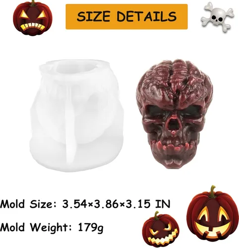 Miniatura 2 de Molde de vela de calavera de calabaza para hacer velas, molde de silicona 3D para fundición de resina, bricolaje yeso, arcilla polimérica