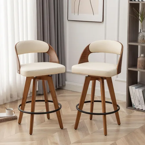 Miniatura 16 de MEKLIBA Juego de 2 taburetes de bar de altura de mostrador para isla de cocina, silla de bar tapizada moderna de 26.8 pulgadas, taburetes giratorios
