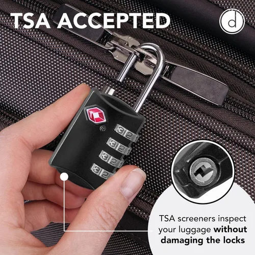Miniatura 3 de Cerraduras de equipaje aprobadas por la TSA (paquete de 1), cerraduras TSA de 4 dígitos para equipaje, taquilla, maleta, mochila, bolsa escolar