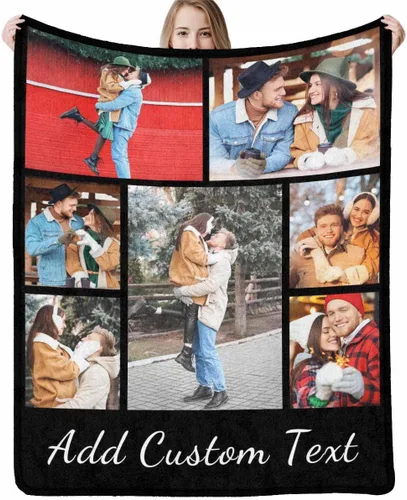 Miniatura 32 de InterestPrint Manta personalizada con nombre, 6 fotos, manta personalizada para aniversario, boda, para marido, esposa, amantes, 6 tamaños