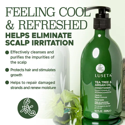 Miniatura 4 de Luseta - Acondicionador de aceite de árbol de té, tratamiento natural anticaspa para cabello seco y dañado, sin sulfatos y seguro para cabello