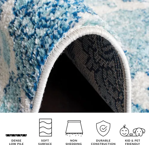Miniatura 7 de Safavieh - Alfombra con diseño de estampado de cachemira, no desprende pelo, cuadrada de 3 pies, color crema y turquesa, colección Madison MAD600E