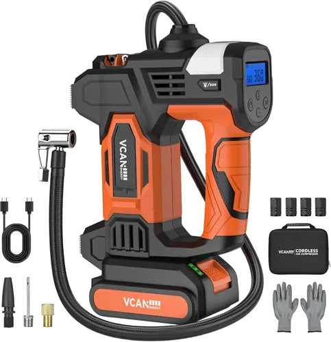 Inflador de Neumáticos Compresor de Aire Portátil, Batería Recargable de 20 V y 150 PSI Bomba de Aire Manual Portátil, inflador de neumáticos