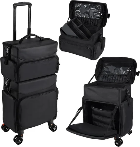 Stagiant Estuche de maquillaje profesional con ruedas, funda de tren de maquillaje de lados suaves, organizador de viaje portátil con rueda para