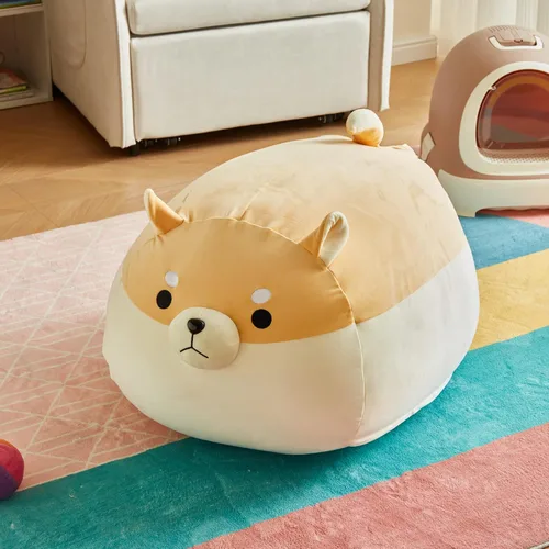 Miniatura 2 de Funda de puf de almacenamiento de animales de peluche para niños, silla de puf de perro amarillo Shiba Inu para niñas, organizador de juguetes