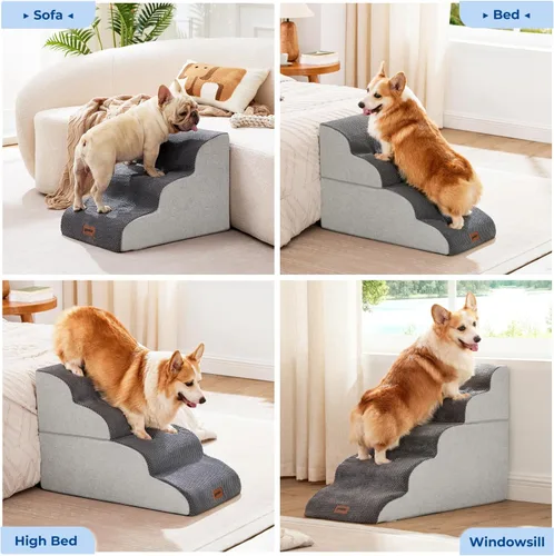 Miniatura 2 de ZOMISIA Escaleras para perros pequeños, escaleras para mascotas para sofá y cama, rampa de espuma 35D para perros con parte inferior antideslizante