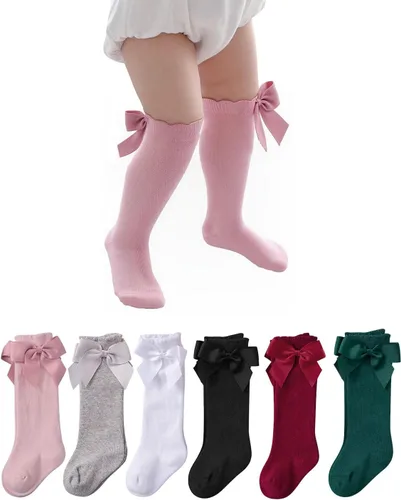 Century Star Baby Girls Bow Knee High Socks Toddlers Ruffled Tube Socks Infant Long Stockings