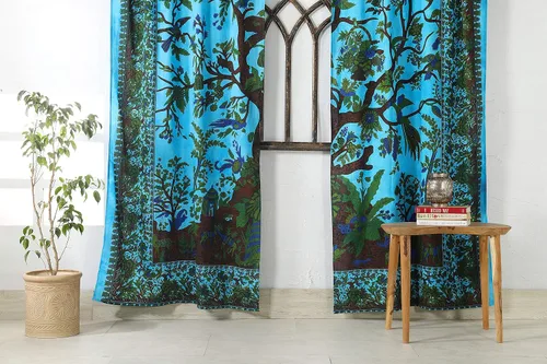 Miniatura 3 de Popular Handicrafts Paneles de Cortina Mandala Tie Dye del Hermoso Árbol de la Vida Hippie Bohemio Indio Turquesa