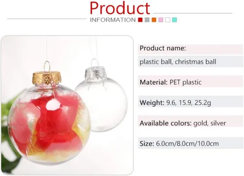 Miniatura 5 de Ochine Bolas de adorno rellenables de plástico transparente, irrompibles, adornos de bolas de Navidad transparentes para Navidad, Halloween