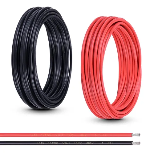 Cable eléctrico de 10 AWG, cable de cobre estañado rojo y negro para audio de automóvil, automóvil, remolque, marina, luz LED (10 AWG, 50 pies, rojo