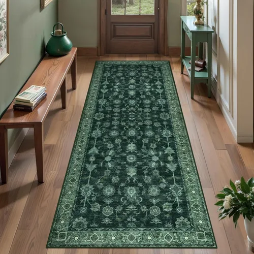 Miniatura 92 de Tangsoo Alfombra lavable para pasillo, antideslizante, 2 x 6 pies, estilo bohemio, floral, vintage, para entrada, suelo suave, para cocina, baño