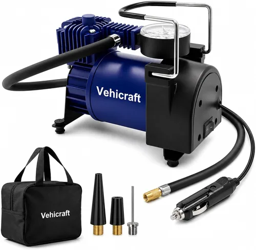 Inflador de neumáticos, compresor de aire portátil de hasta 150 PSI, bomba de aire portátil de 12 V con bolsa portátil, bomba de aire de metal para