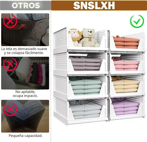 Miniatura 2 de SNSLXH Paquete de 5 cestas apilables de almacenamiento de armario, organizador multifuncional y plegable para baño, cocina, lavandería, armario