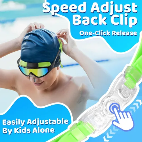 Miniatura 7 de Vvinca Gafas de natación para niños, con tapones para los oídos y clip para la nariz, visión amplia, antivaho y UV, para niños y niñas de 3 a 15 años