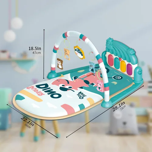 Miniatura 7 de dearlomum Tapete de juego para bebé y piano para tiempo de barriga, alfombrilla de actividad sensorial para bebés con 5 juguetes, música y luces