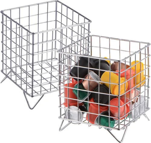 uxcell 2 soportes para cápsulas de café, soporte de metal para tazas K, cesta de almacenamiento de cápsulas de café de gran capacidad para cocina,