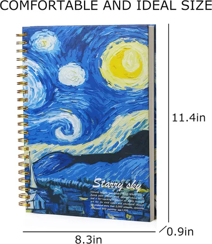 Miniatura 5 de Starry Night Aesthetic Art Mix - Cuaderno de bocetos de papel grueso sin ácidos, 98 libras/5.64 oz/m², 1 paquete de cuaderno A4 con espiral en Noche