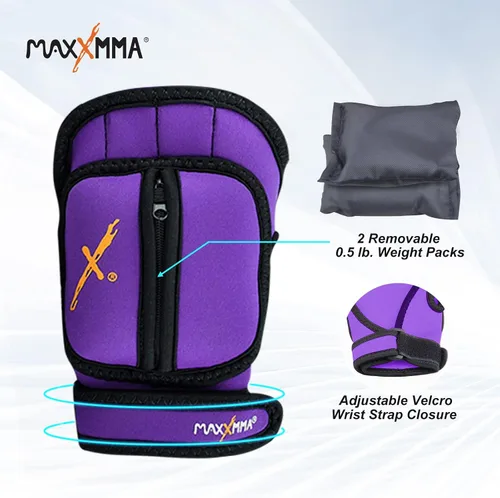 Miniatura 2 de MaxxMMA Guantes con peso ajustables, juego de 2 libras, peso extraíble (2 x 0.5 libras cada guante) para esculpir MMA Kickboxing, cardio, aeróbicos