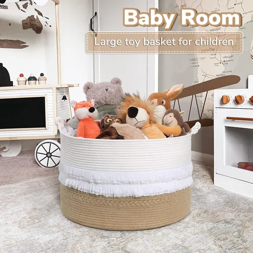 Miniatura 6 de CherryNow Cesta grande de mimbre para lavandería, entrada, dormitorio, cestas decorativas de yute para ropa, juguetes, cesta de toalla para baño, 22