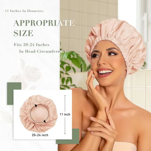Miniatura 3 de Gorro de ducha reutilizable para mujer, grande, impermeable, lavable, banda elástica, accesorios de baño, sombrero para cabello largo, trenzas Beige