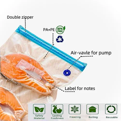 Miniatura 4 de Sous Vide - Bolsas reutilizables sin BPA con sellado al vacío para almacenamiento de alimentos, congelación, bolsa de almacenamiento al vacío