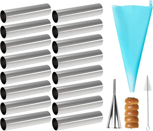 VolksRose Kit de 16 tubos de cannoli de acero inoxidable, forma tubular, moldes para hornear para pastelería danesa Lady Lock Form Croissant Shell