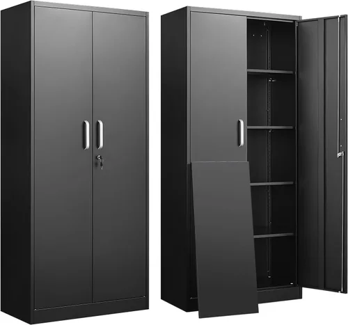 Guizeeopo Armario de almacenamiento de metal con estantes ajustables, gabinetes de almacenamiento de garaje con puertas y estantes, archivadores
