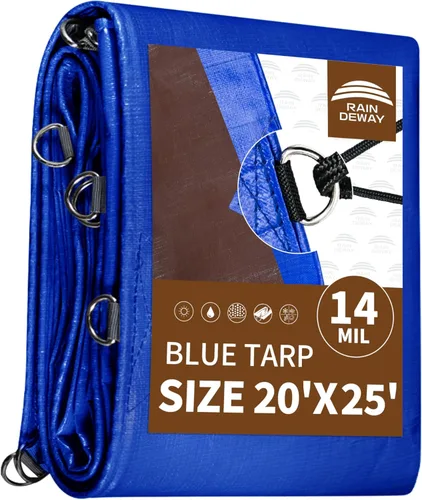 Miniatura 26 de RAINDEWAY Tarps Heavy Duty Impermeables 4x5 Pies -14 Mils Lona Súper Heavy Duty con Anillos de Metal y Esquinas y Bordes Reforzados, Resistente a