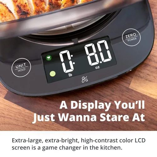 Miniatura 6 de Greater Goods - Báscula digital para alimentos con cuenco, capacidad de 11 lb a 5 kg, gramos y onzas, función de tara, 4 unidades para hornear