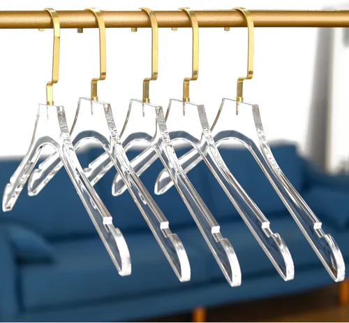 Miniatura 4 de Besser - Perchas acrílicas transparentes, paquete de 15 unidades, perchas acrílicas de alta calidad transparentes con ganchos dorados, perchas