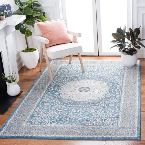 Miniatura 10 de SAFAVIEH Sofia Collection SOF365M - Alfombra bohemia tribal envejecida de 2 pies 2 pulgadas x 8 pies, color azul/beige, no desprende pelusa