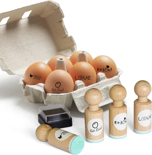 Sello de Huevo, 4 Piezas, Sellos de Huevo para Huevos Frescos, Sellador de Huevo, 4 Diseños Únicos con Juego de Tinta Incluido, Sellos de Huevo para