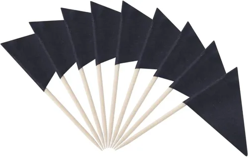 100 banderas de palillo de dientes color negro sólido, pequeño, color negro, triángulo, palo, cupcakes, banderas, decoración de bricolaje