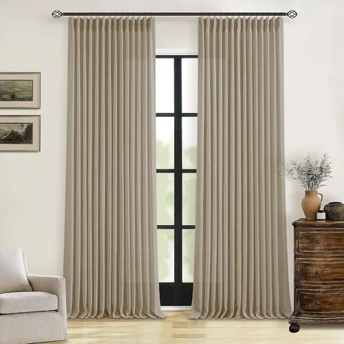Miniatura 59 de Cortinas de lino natural con pliegues fruncidos de 120 pulgadas de largo para sala de estar, cortinas plisadas con ganchos y lengüeta trasera