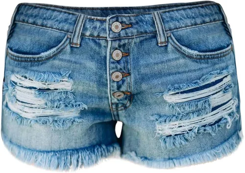 Miniatura 7 de 2023 Pantalones cortos de mezclilla de sarga elástica para mujer, estampado floral, dobladillo sin procesar, pantalones cortos elásticos