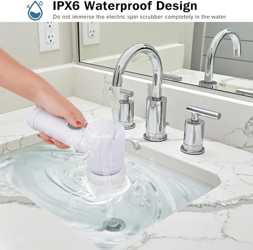 Miniatura 7 de Limpiador eléctrico giratorio – Limpiador de ducha, limpiador de baño eléctrico, para limpiar bañera, piso, azulejos, ventana, fregadero, limpieza