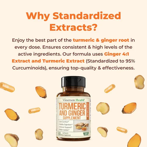 Miniatura 6 de Suplemento natural de apoyo para las articulaciones con BioPerine y 95 % de curcuminoides; contiene curcumina de cúrcuma, cúrcuma, jengibre